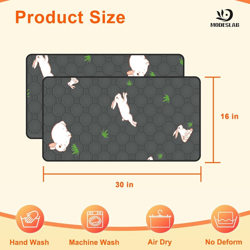 MODESLAB 2-Pack Guinea Pig Cage Liner, 16in x 30in Fast Absorption Washable Bedding Pee Pads for Dogs Puppy Rabbit Small Animal Cage Mat, Leakproof & Non-Slip - Image 2